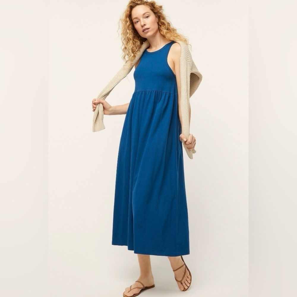 J Crew Knit Cutaway Maxi Tank Dress, blue/teal, size M